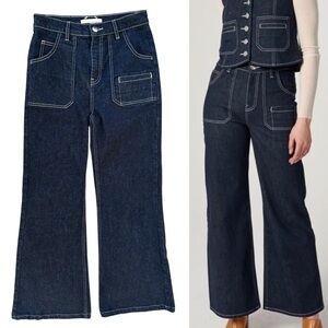 Seventy + Mochi Dark Wash High Rise Contrast Stitch Queenie Jeans Nightfall 25